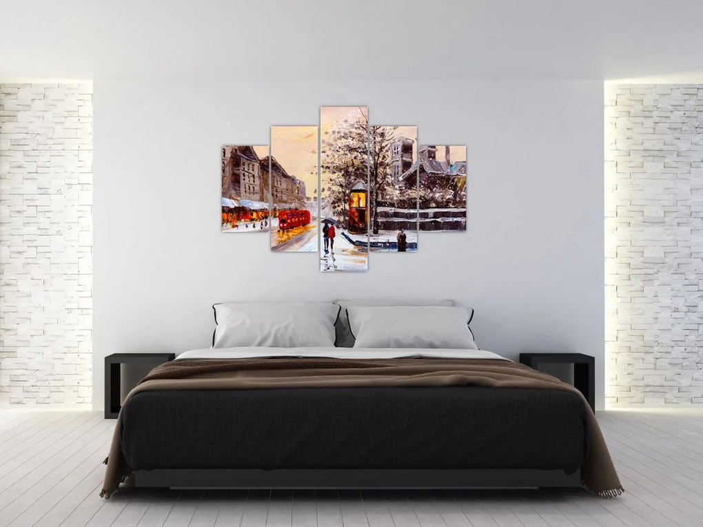 Tablou - Pictură oraș iarna (150x105 cm)