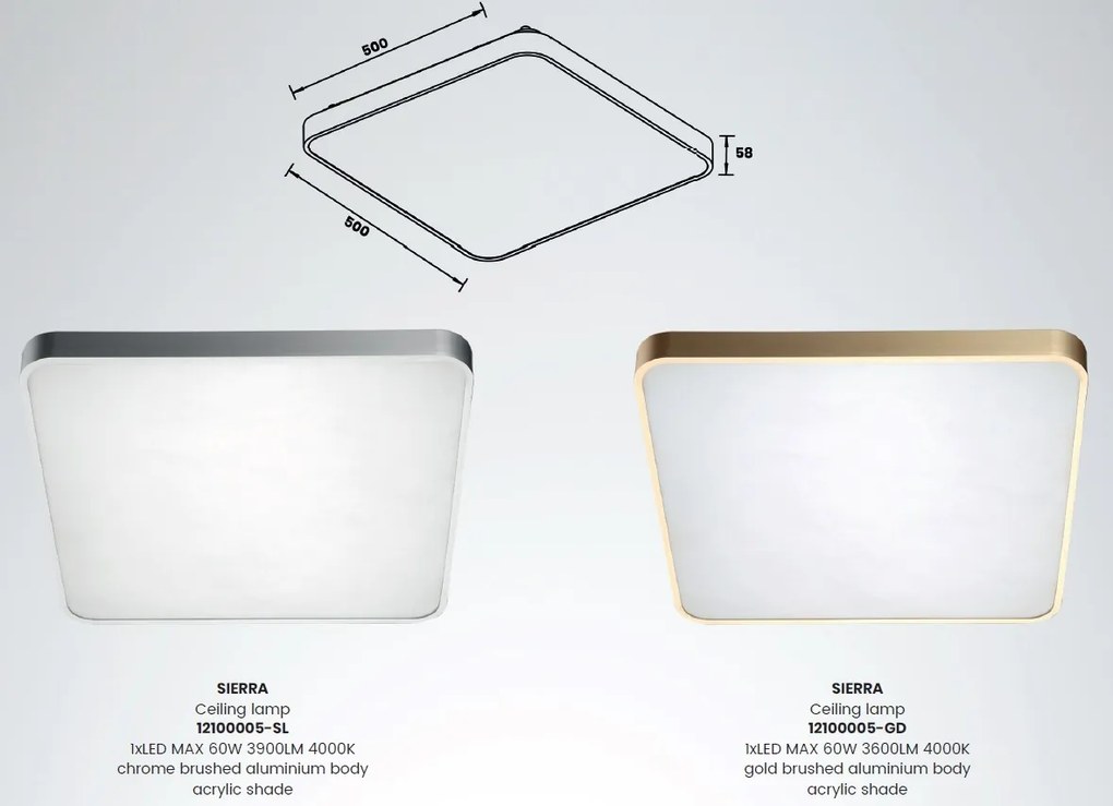 Plafoniera LED moderna SIERRA argintiu, 50x50cm 12100005-SL ZL
