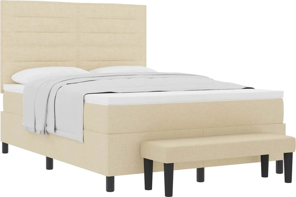 vidaXL Pat cu arcuri cu saltea cu headboard Crem 140 x 190 cm țesătură