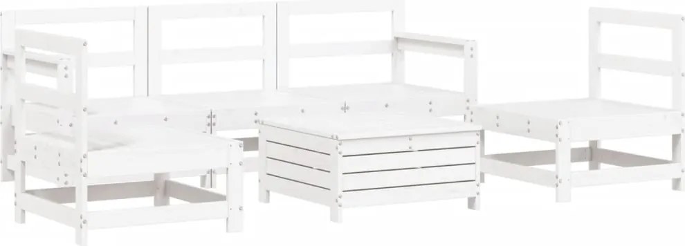 vidaXL Set canapea de grădină, 6 piese, alb, lemn masiv pin