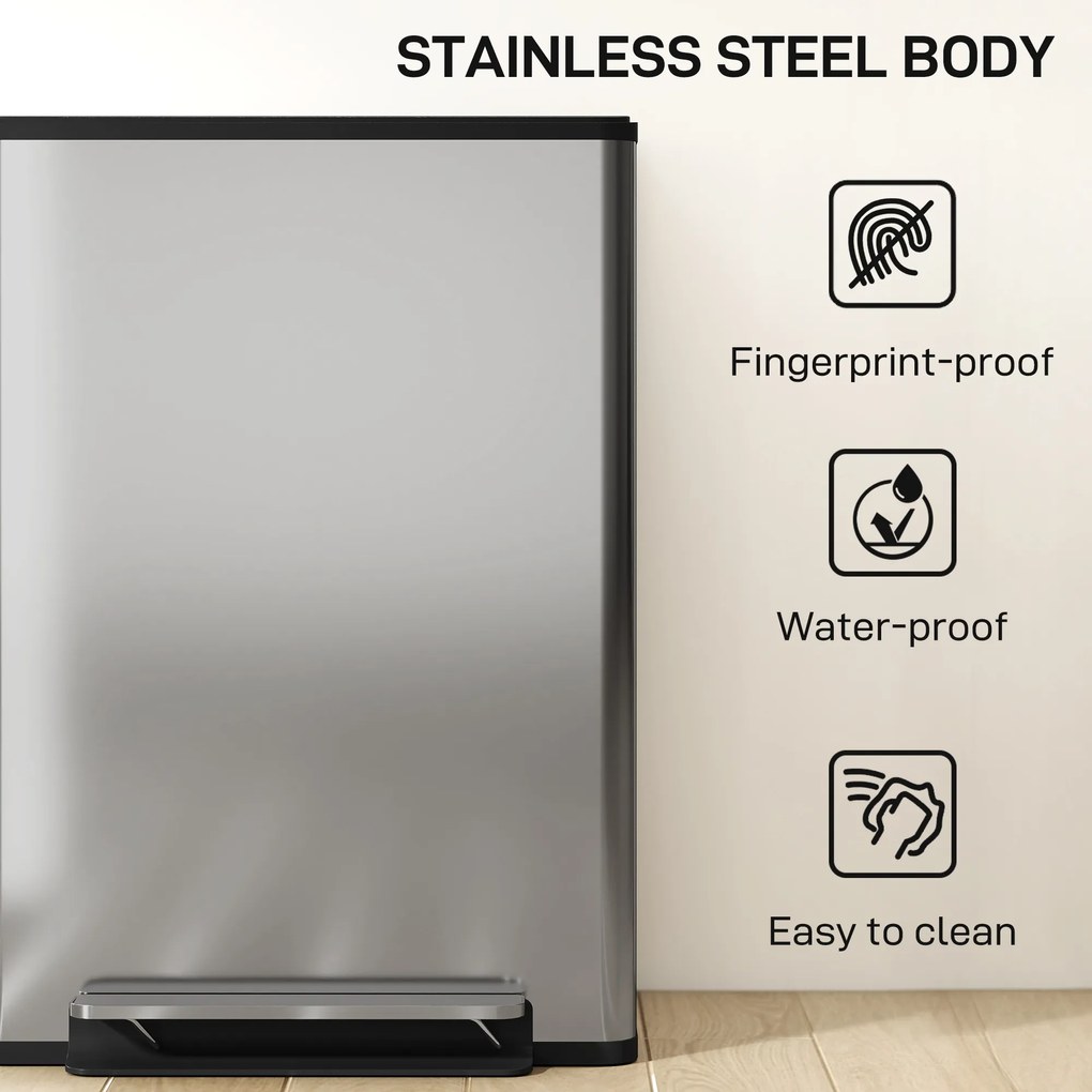 HOMCOM Coș de gunoi dublu cu pedală, 2 găleți de 30L și capac amortizat, gri | Aosom Romania