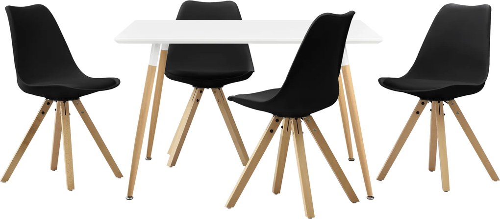 [en.casa]® Masa design de bucatarie/salon alba - 120 x 70 cm  - cu 4 scaune moderne de culoare neagra