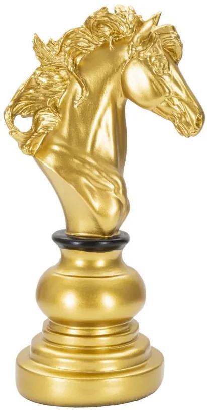 Sculptura cal de sah auriu din polirasina, 14x11x27 cm, Knight Mauro Ferretti