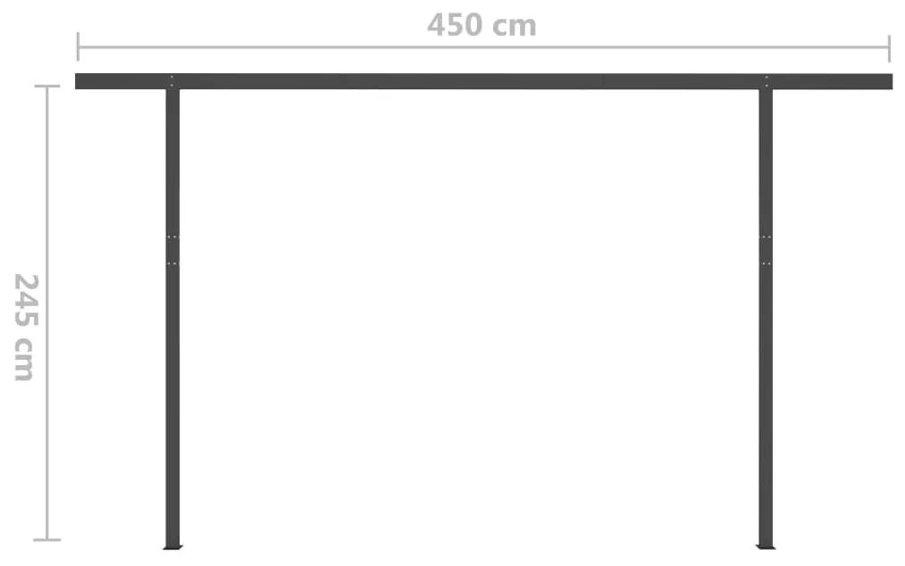 Copertina retractabila manual, cu stalpi, antracit, 4,5x3 m Antracit, 4.5 x 3 m