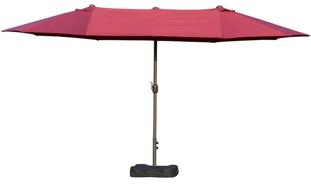 Outsunny Umbrelă de grădină umbrelă dublă rectangulară 4,6 lungime x 2,7 lățime x 2,4 înălțime m cu manivelă de deschidere/închidere, saci de greutate și bază incluse, pentru balcon, piscină, burgund | Aosom Romania