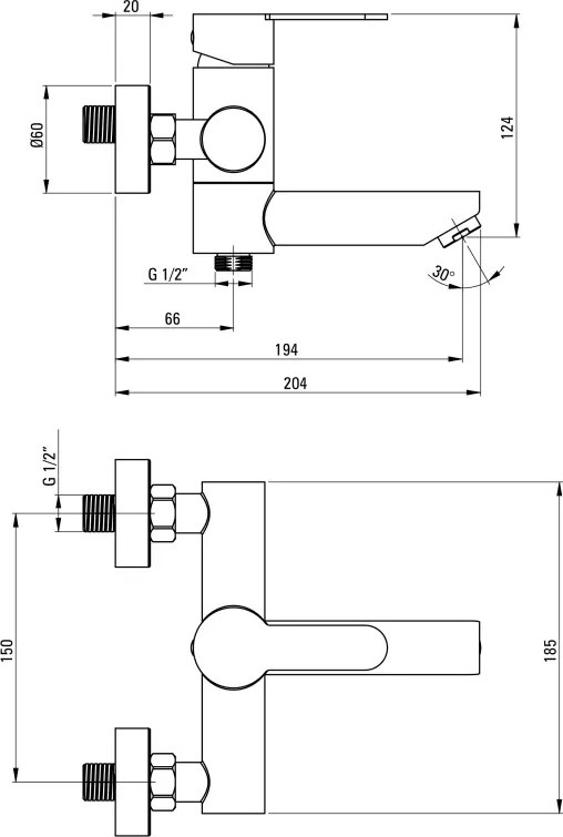 Lupo Baterie pentru cadă, montare pe perete Finisaj: Oțel periat BLU_F10M