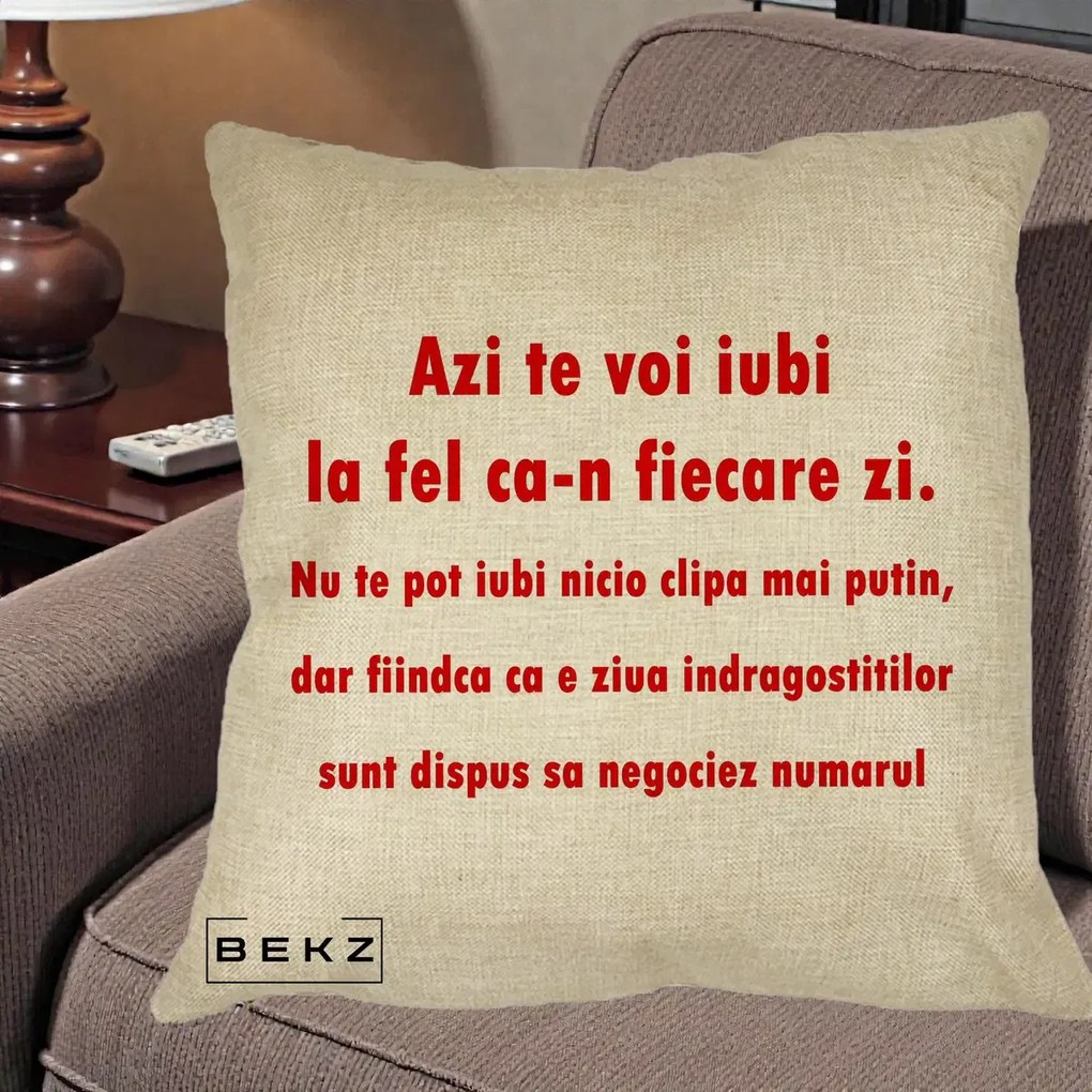 Cadou pentru Iubita - Perna Personalizata Azi Te Voi Iubi, 40x40 cm, Crem, Husa Detasabila, Perna Inclusa, BEKZ®