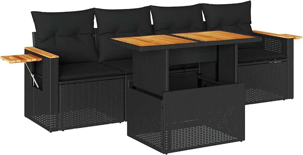 vidaXL Set mobilier de grădină cu perne, 5 piese,poliratan/lemn acacia