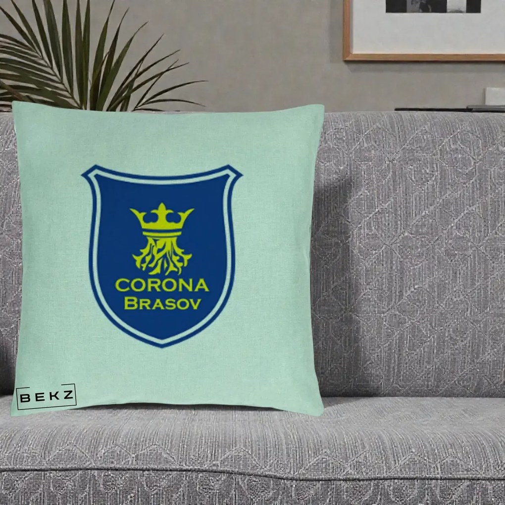 Perna Personalizata Corona Brasov Fotbal, 40x40 cm, Verde Menta, Husa Detasabila, Perna Inclusa, BEKZ®