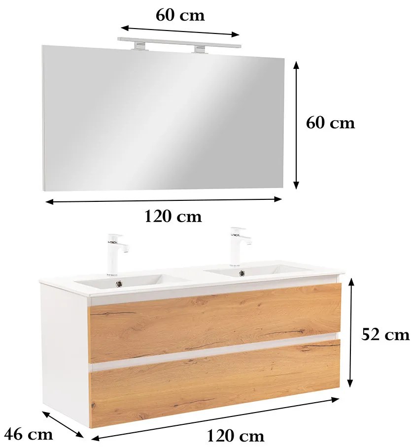 Mobilier complet de baie Vario Forte 120, stejar alb