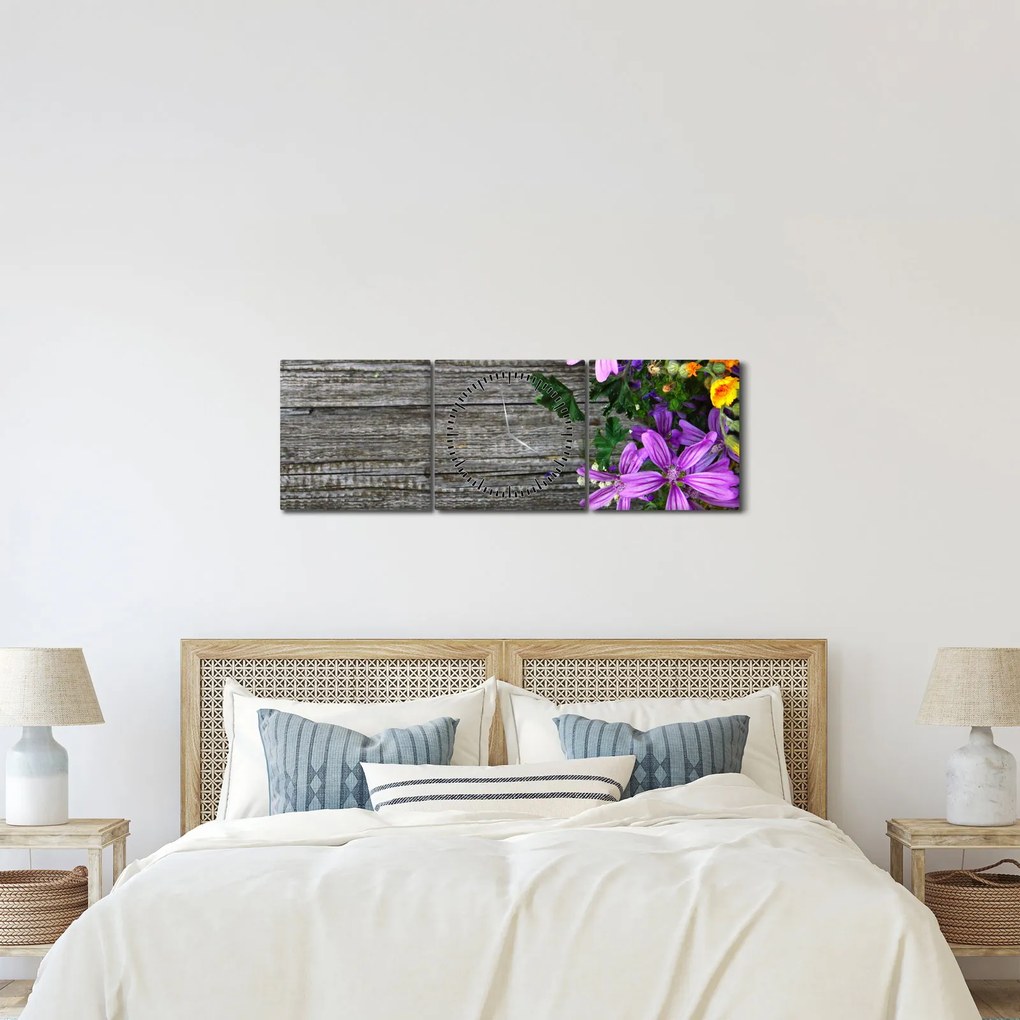 Tablou - flori de câmp (cu ceas) (90x30 cm)