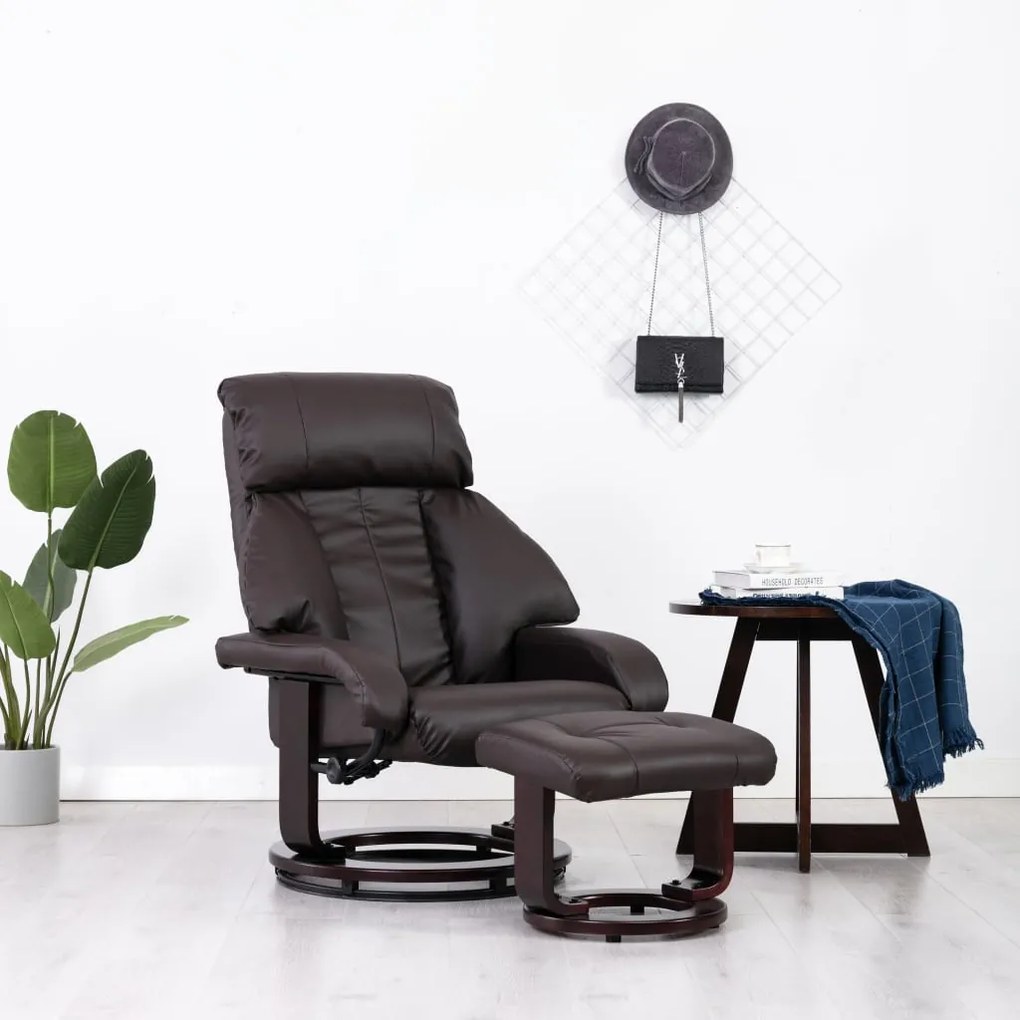 248675 vidaXL Fotoliu TV rabatabil cu taburet, maro, piele ecologică