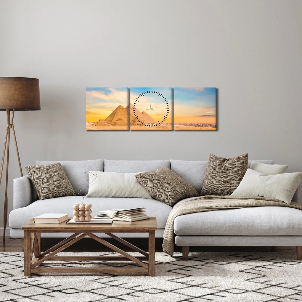 Tablou cu piramidele din Egipt (cu ceas) (90x30 cm)