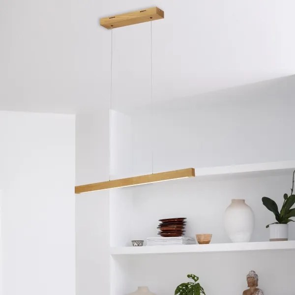 Pendul LED VERDE suspendat pe cablu, 18 W / 230 V, 3000 K, 76 cm, finisaj stejar