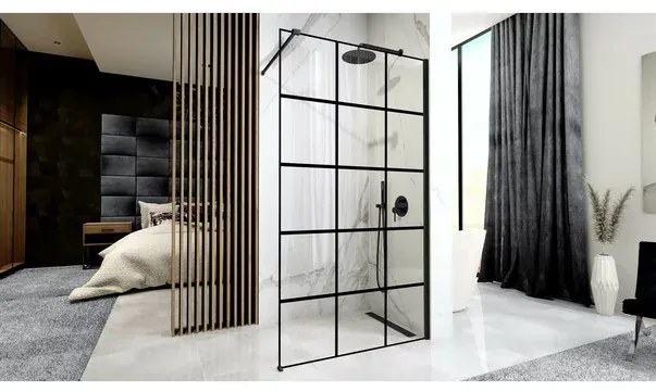 Paravan de dus tip Walk-in Rea Bler-1 100x195 cm si etajera cu suport negru