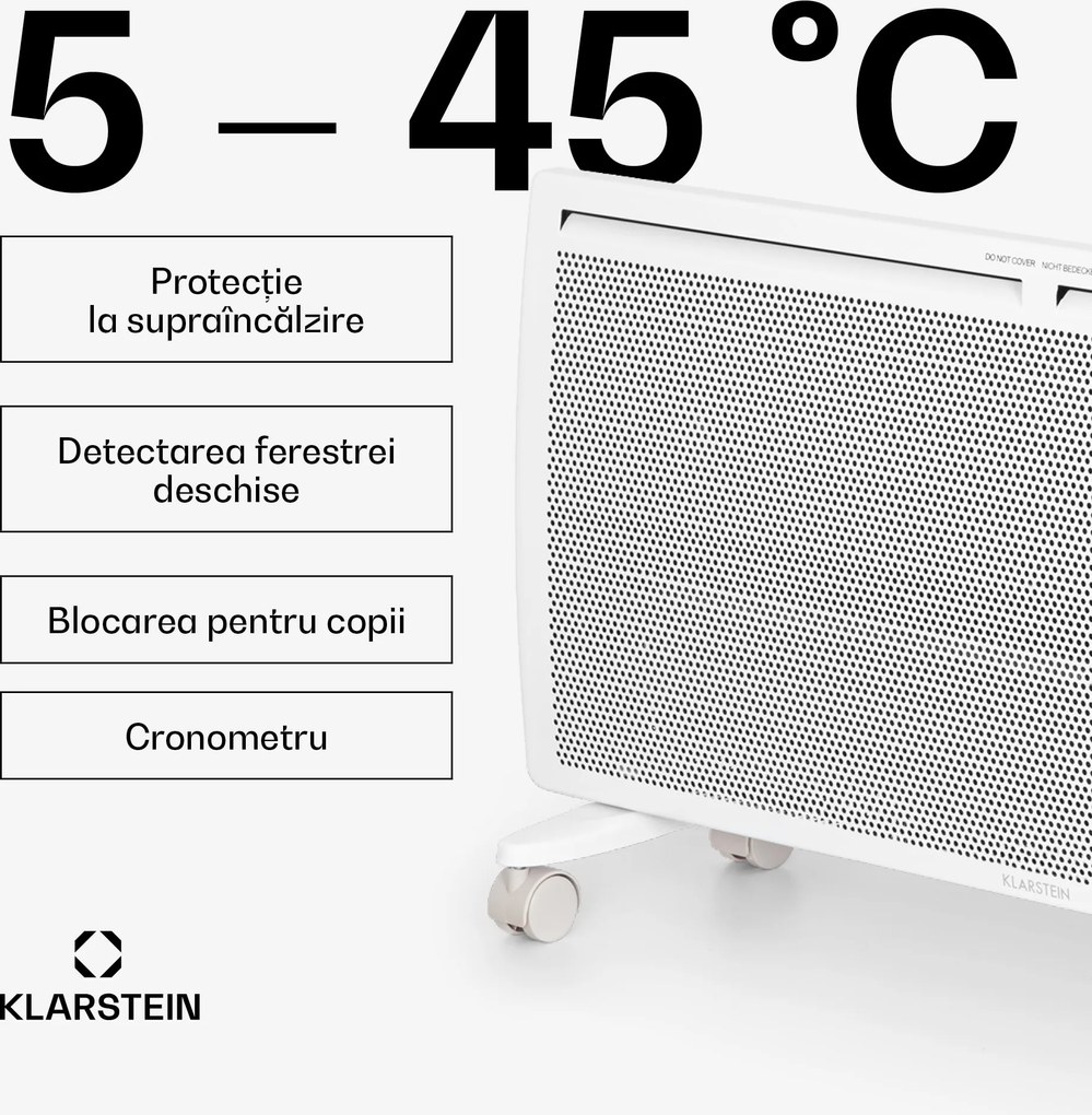 Klarstein Hot Spot Slimcurve Double Wave, încălzitor 2 în 1, 2000W, cronometru săptămânal, alb