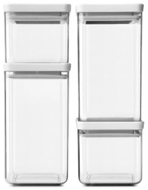 Set 4 borcane pentru depozitare Brabantia Tasty+ 1001159, 700/1.6l, Stivuibile, Transparent/Gri deschis