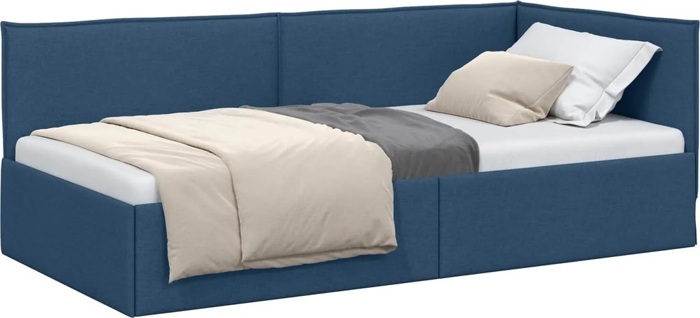 vidaXL Cadru de pat colțar cu headboard albastru 80 x 200 cm țesătură