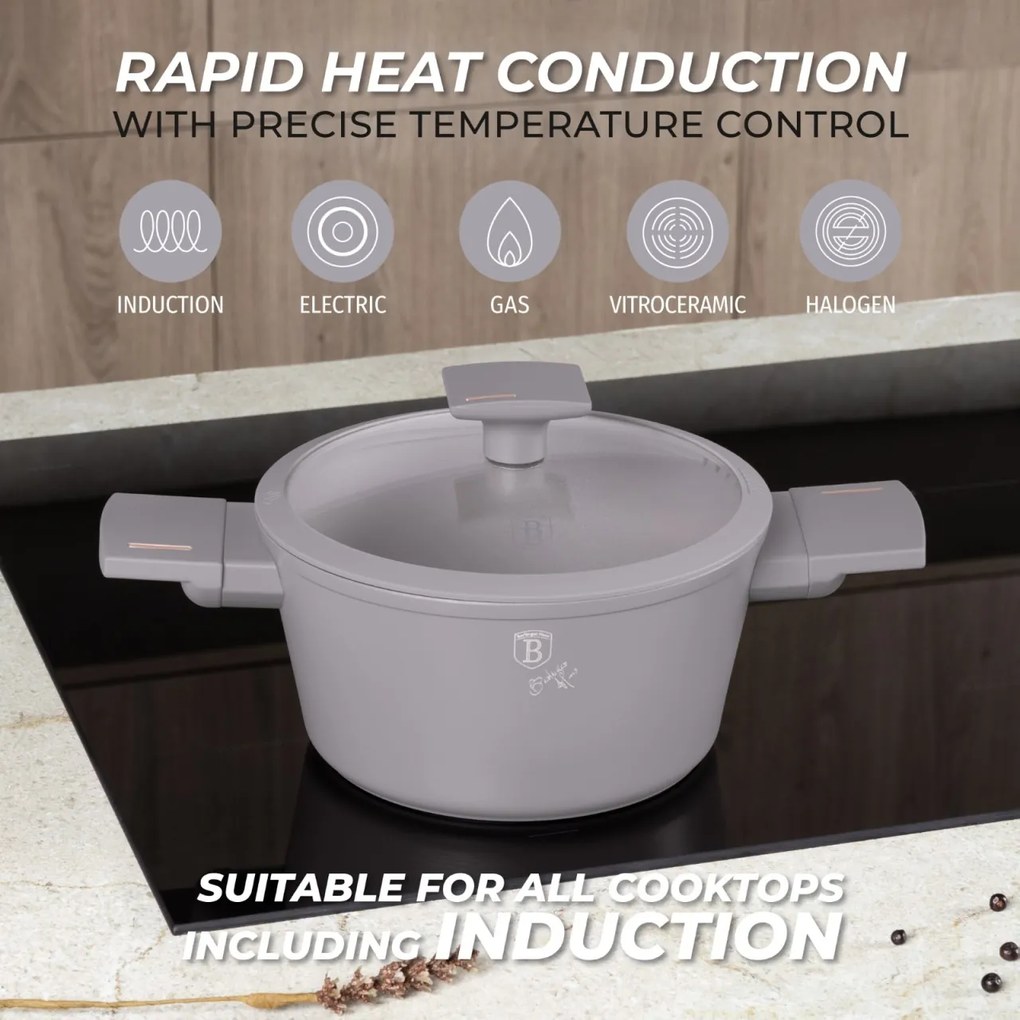 RESIGILAT - Set Oale si tigai 15 piese, antiaderente Taupe Collection Berlinger Haus BH 8111