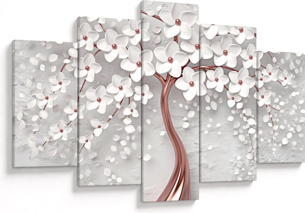 Tablou - Imaginea copacului alb cu flori albe, rosegold (150x105 cm)