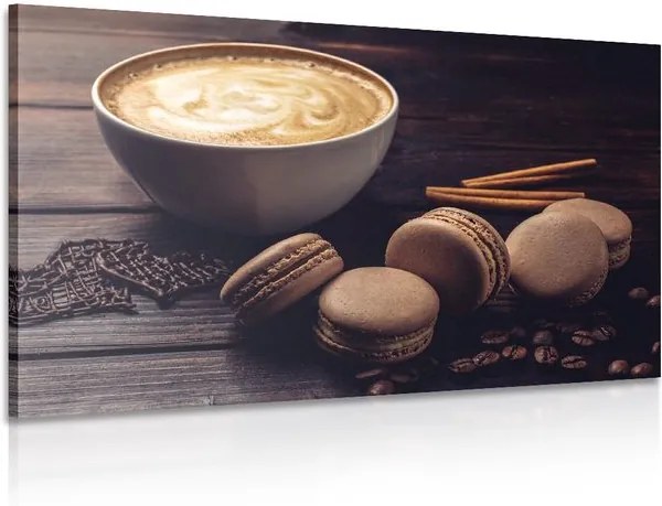 Tablou cafea cu macarons de ciocolată