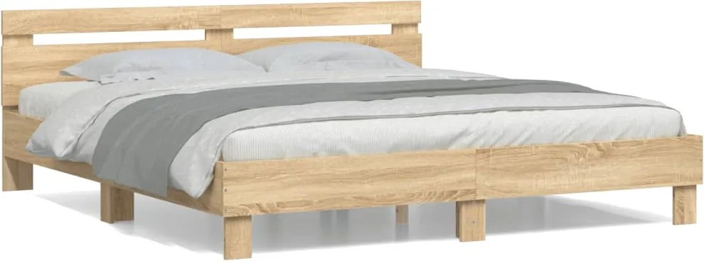 vidaXL Cadru de pat cu tăblie stejar sonoma 160x200 cm lemn prelucrat