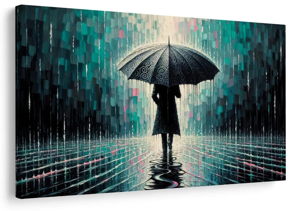 Tablou zi ploioasă cu umbrelă
