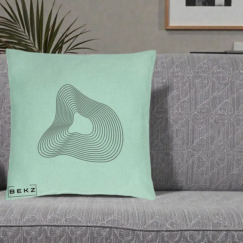 Perna Decorativa Abstract Linii Organice, 40x40 cm, Verde Menta, Husa Detasabila, Perna Inclusa, BEKZ®