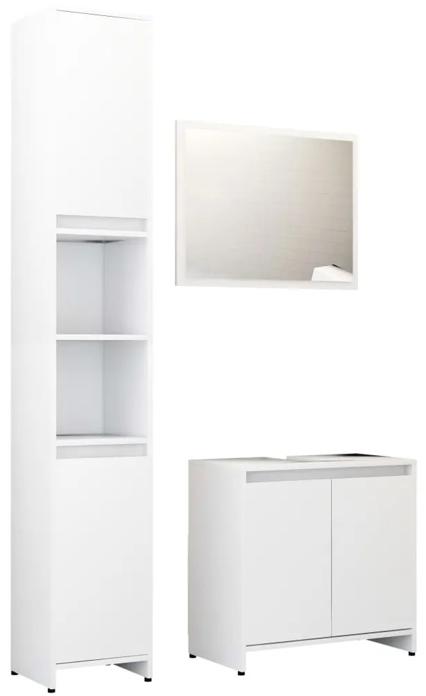 3056934 vidaXL Set mobilier de baie, 3 piese, alb, lemn prelucrat