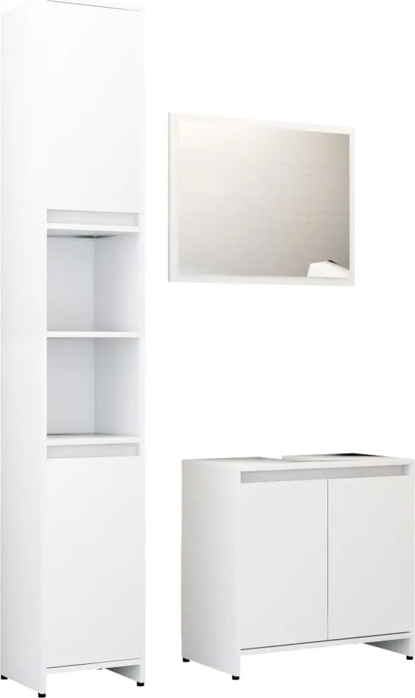 vidaXL Set mobilier de baie, 3 piese, alb, lemn prelucrat