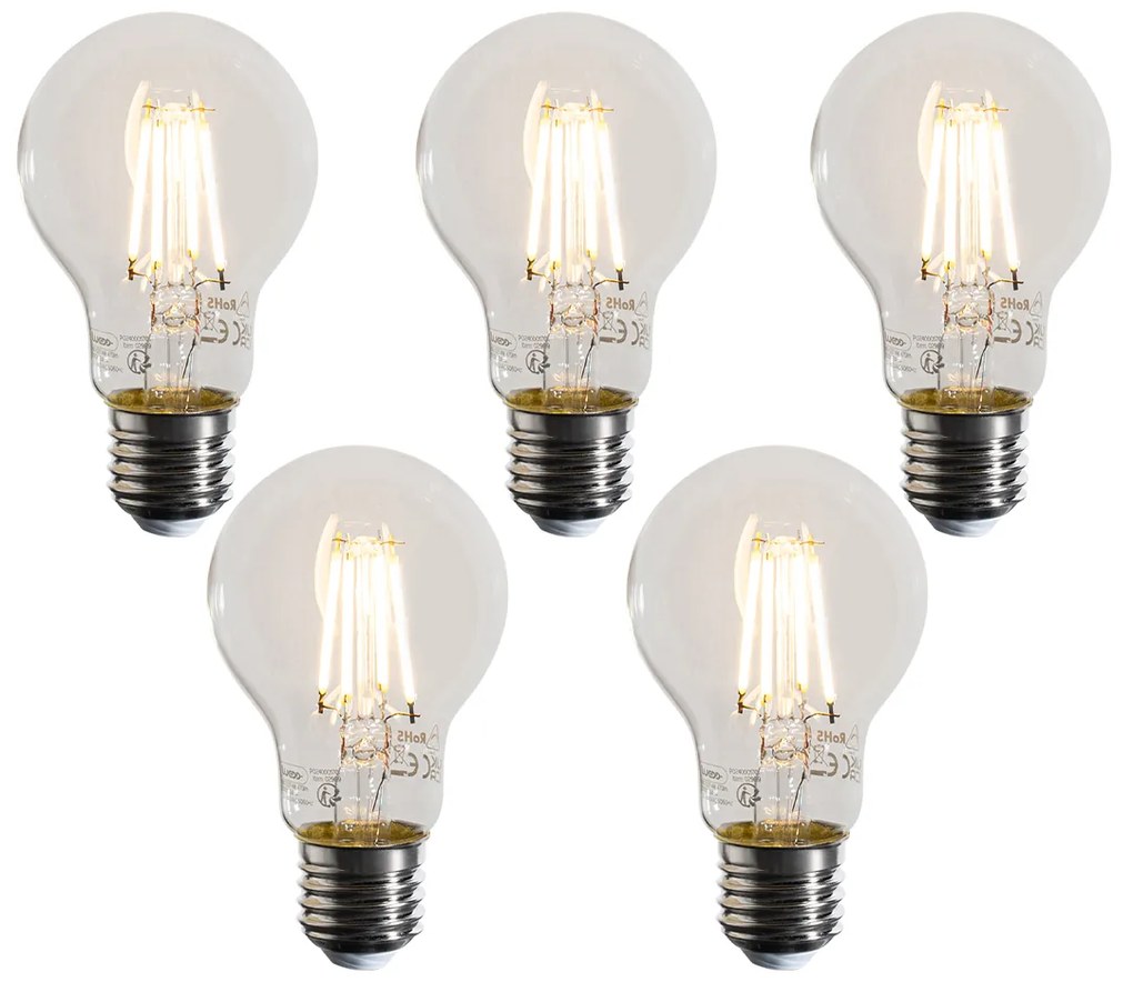 Set de 5 becuri LED E27 dimabile A60 transparente 4W 470LM 2700K