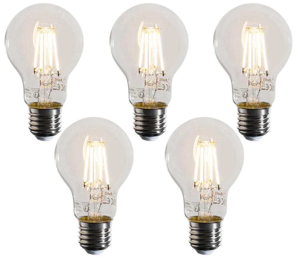 Set de 5 becuri LED E27 reglabile A60 transparente 4W 470 lm 2700K