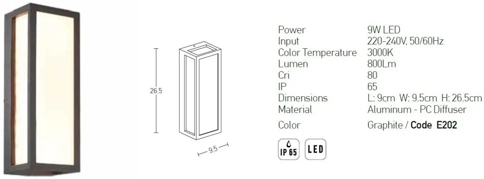 Aplica LED de perete pentru iluminat exterior, IP65 Lees grafit