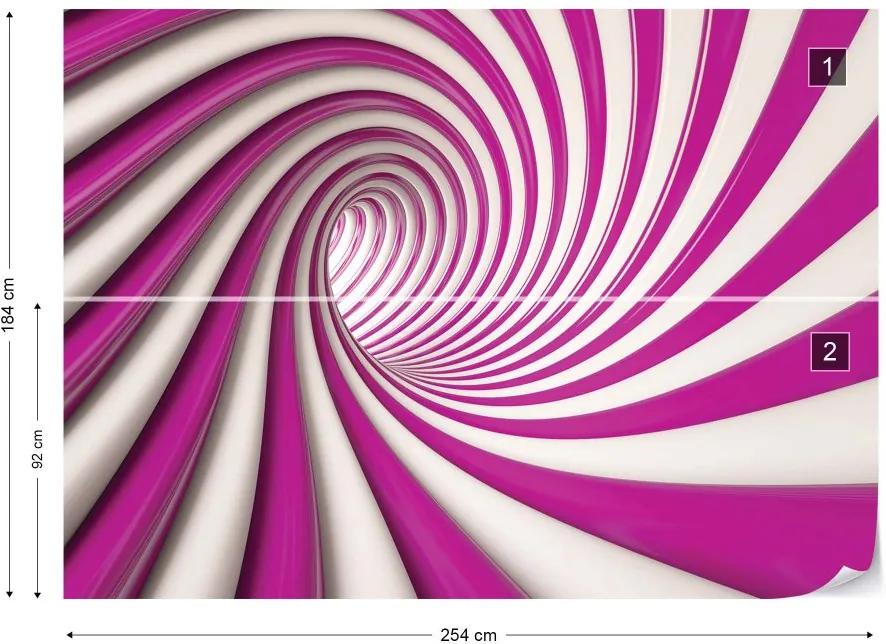 GLIX Fototapet - 3D Swirl Tunnel Pink And White Vliesová tapeta  - 254x184 cm