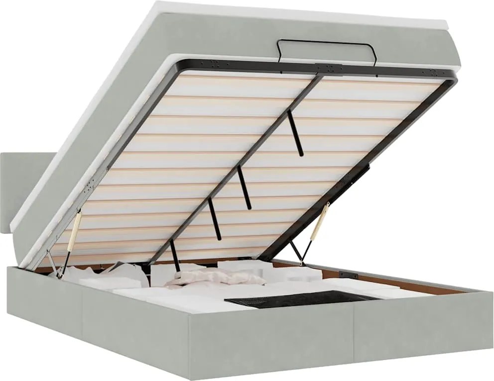 vidaXL Cadru de pat otoman cu saltea Gri deschis 140x190cm catifea