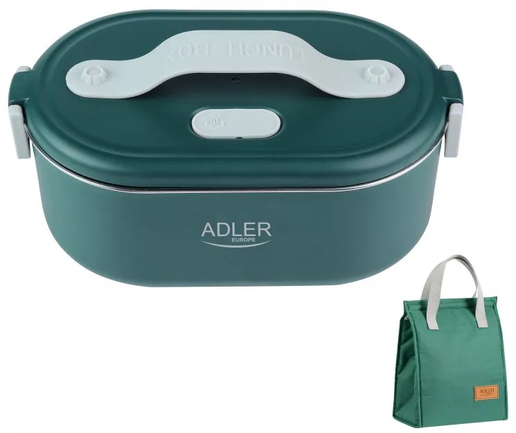 Cutie alimentara electrica Adler AD 4522, 45W, 0.8 L, Pana la 70°C, Recipient din otel inoxidabil, Geanta termica, Verde