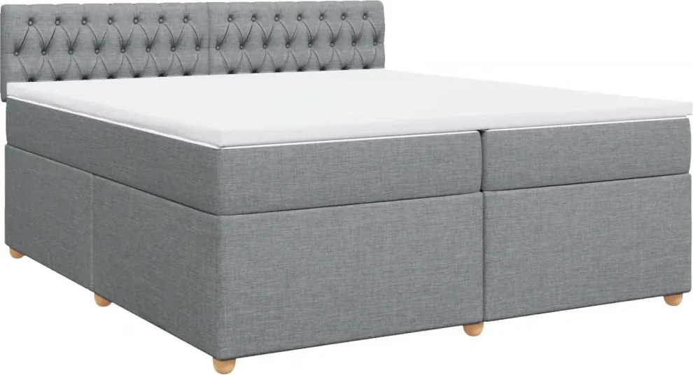 vidaXL Pat box spring cu saltea, gri deschis, 200x200 cm, textil