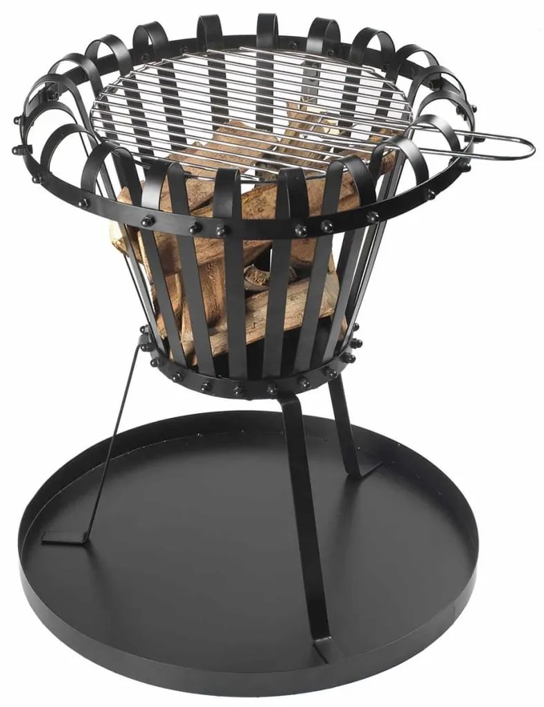 420368 Perel Coș de foc cu tavă de cenușă, negru, rotund, BB650