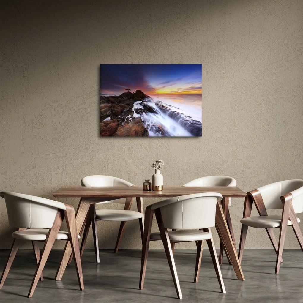 Tablou cu munți în ceață (70x50 cm)