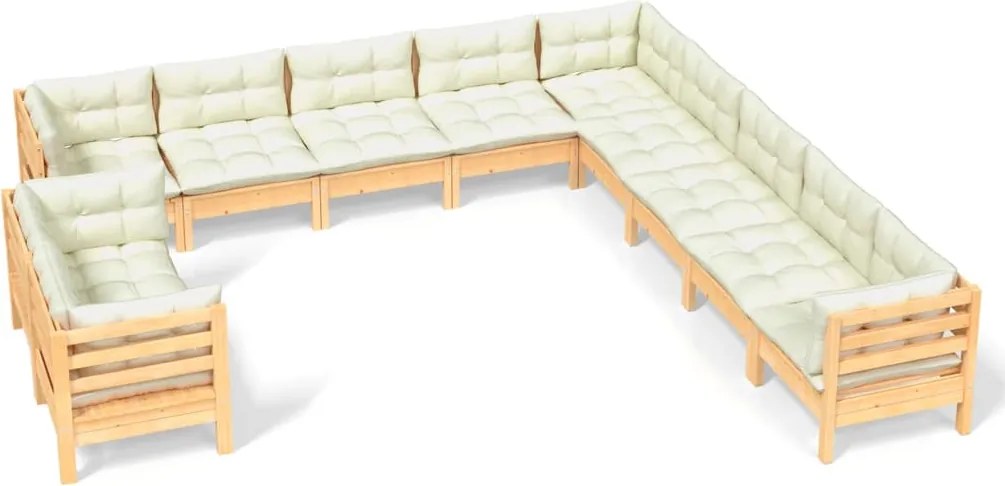 vidaXL Set mobilier grădină cu perne crem, 11 piese, lemn masiv de pin