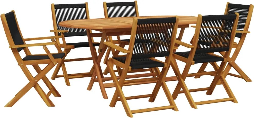 vidaXL Set mobilier de grădină 7 piese polipropilenă neagră/lemn masiv