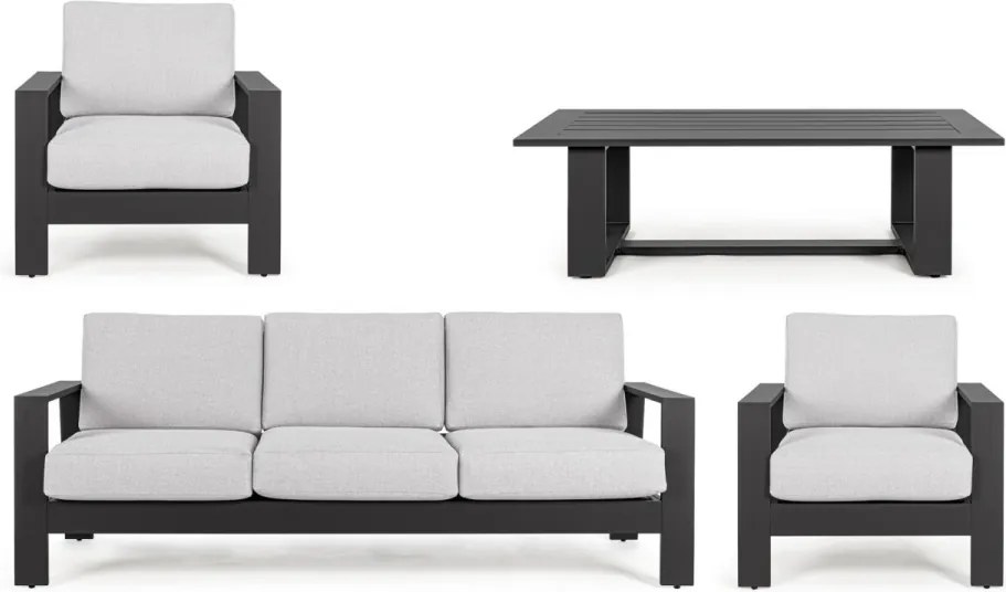 Set mobilier de gradina, 4 piese, metal, gri / negru, Baltic Bizzotto