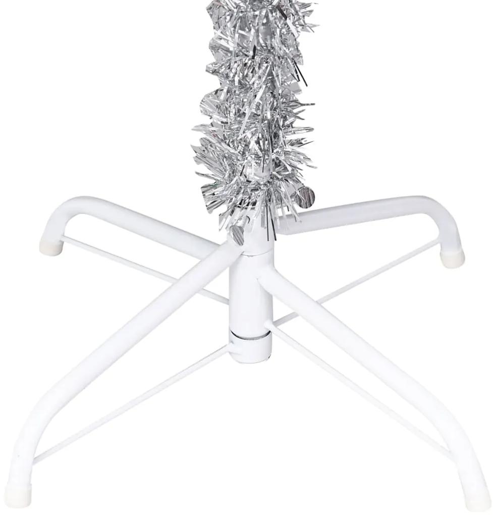 Brad de Craciun artificial cu LED suport argintiu 180 cm PET 1, Argintiu, 180 cm