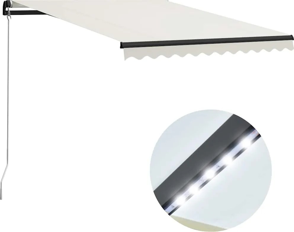 vidaXL Copertină retractabilă manual cu LED, crem, 300 x 250 cm
