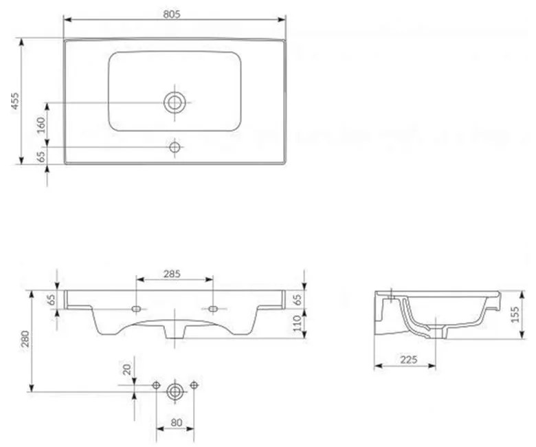 Lavoar baie incastrat alb 80 cm Cersanit Crea 805x455 mm