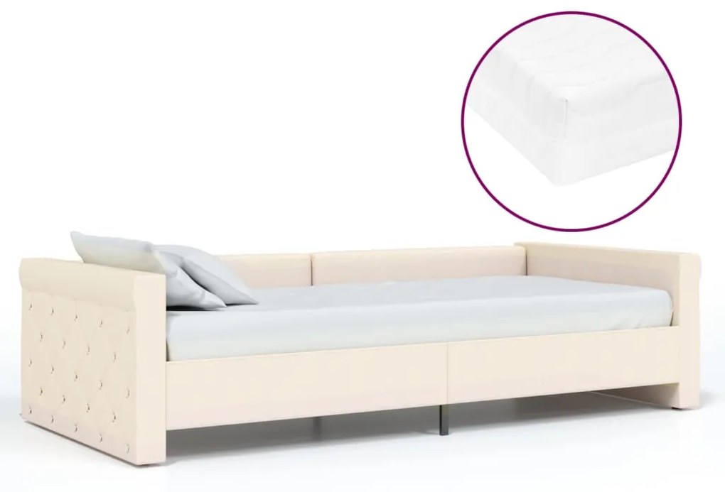 3080341 vidaXL Pat de zi cu saltea și USB, crem, 90x200 cm, textil