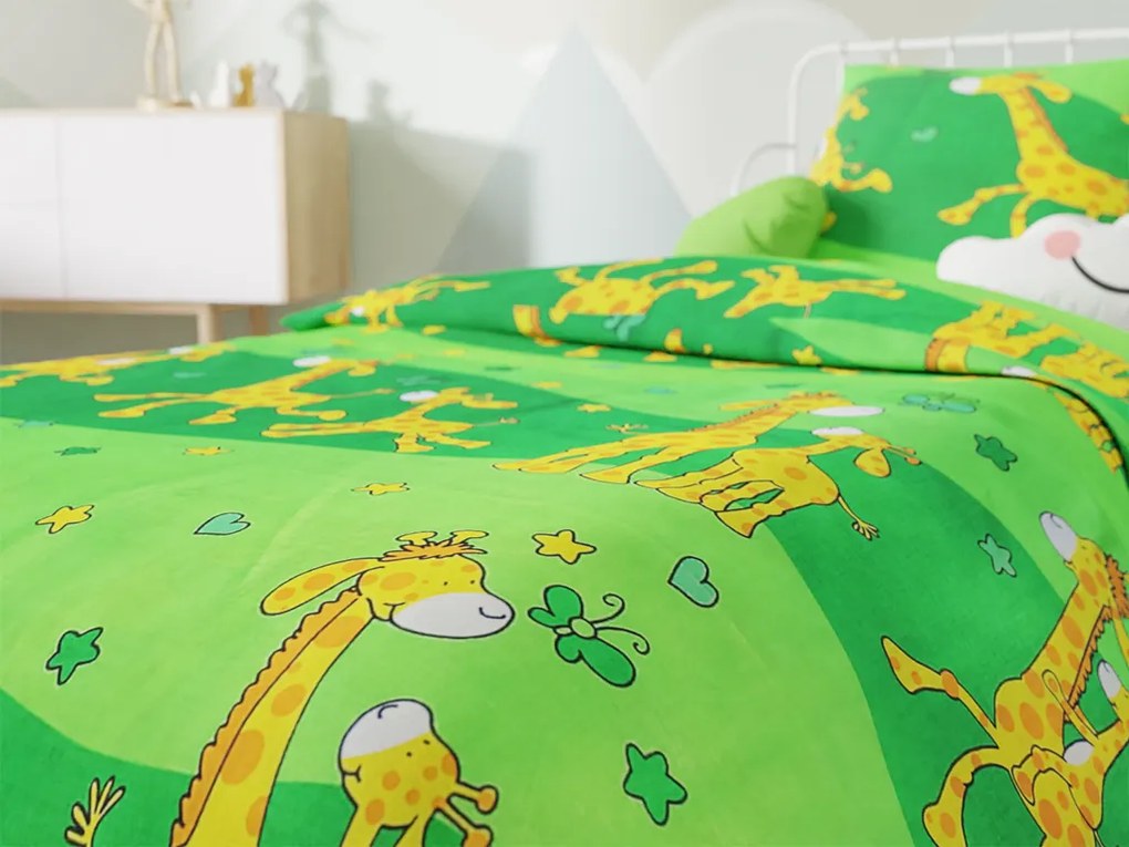 Lenjerie din bumbac pentru patut Giraffe verde