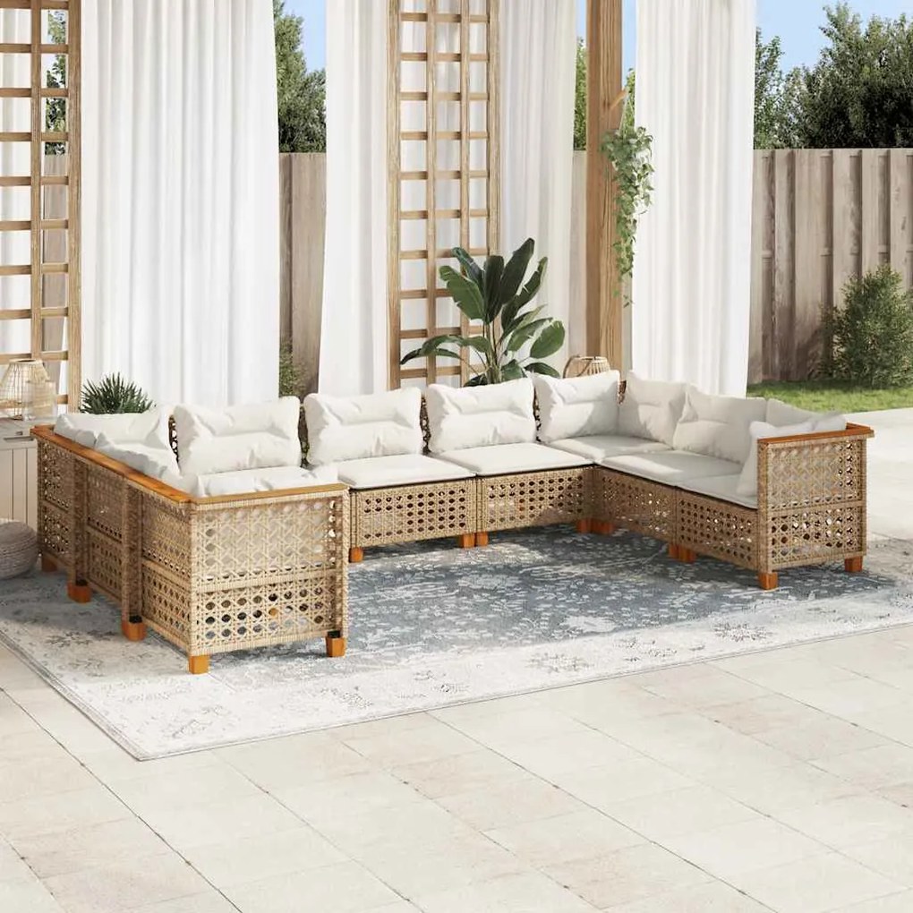 vidaXL Set canapele de grădină, 9 piese, cu perne, bej, poliratan