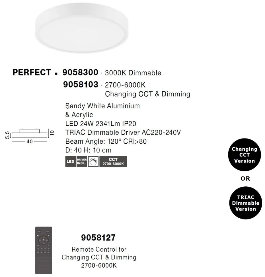 Plafoniera LED moderna design slim PERFECT 40cm alba 3000K Dimmable