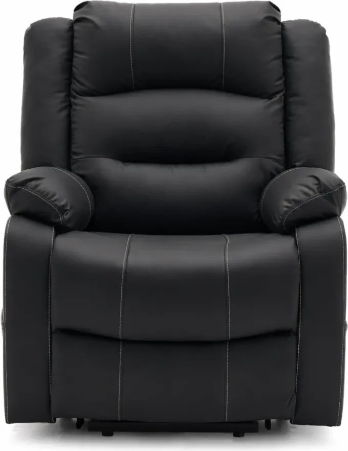 RESIGILAT- Fotoliu Electric Power Lift&Recliner, ridicare și rabatare, masaj și incalzire, buzunar lateral, telecomenzi, PU, Negru